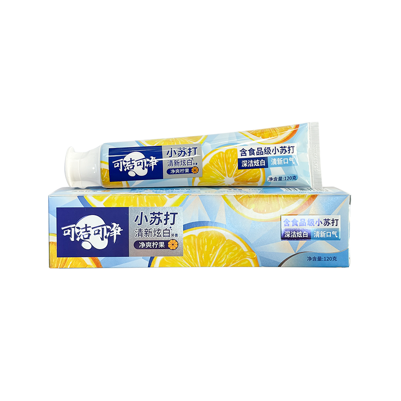 Vers heldere witte schone citroen fruit bakpoeder volwassen tandpasta volwassen